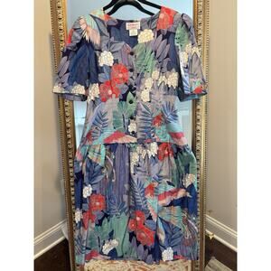 Vintage 80’s Jane Schaffhausen Belle France Bird Print Dress, M